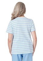 Petite Hyannisport Multi Stripe Medallion Center Embroidery Top