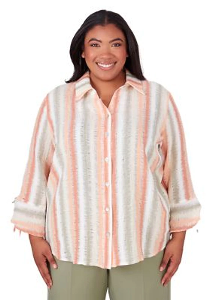 Plus Tuscan Sunset Stripe Texture Top