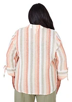 Plus Tuscan Sunset Stripe Texture Top