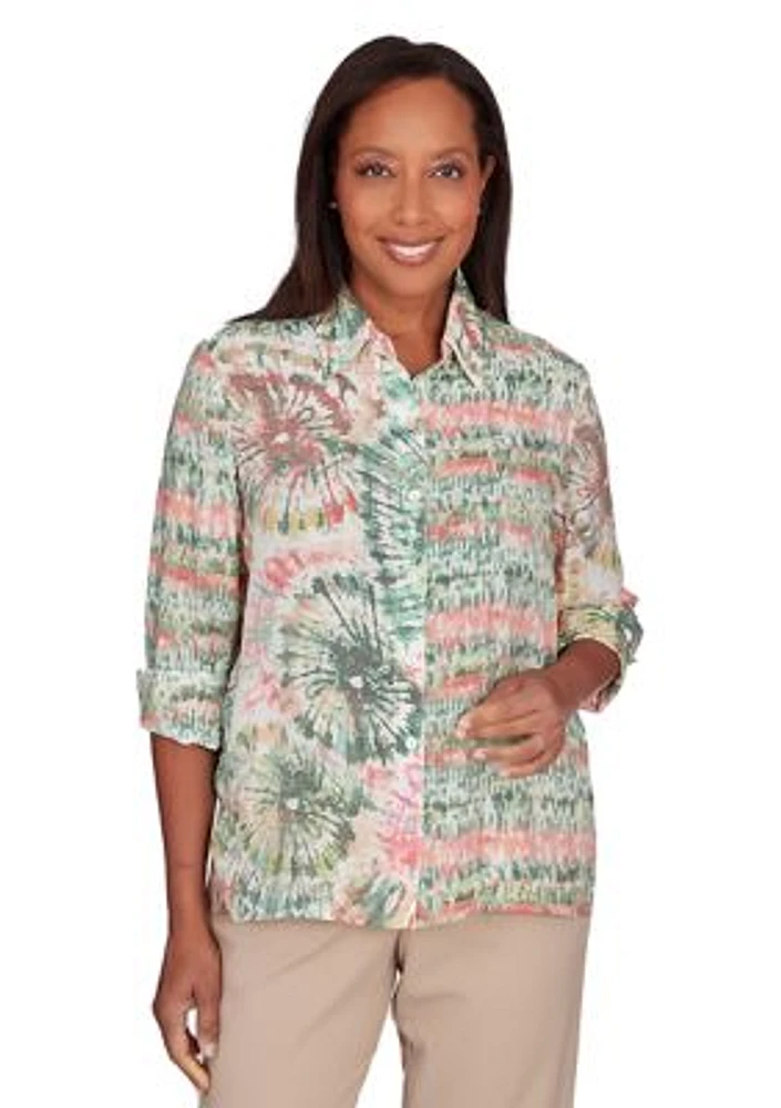 Petite Tuscan Sunset Batik Tie Dye Spliced Shirt