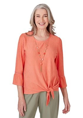 Petite Tuscan Sunset Solid Texture Tie Hem Top