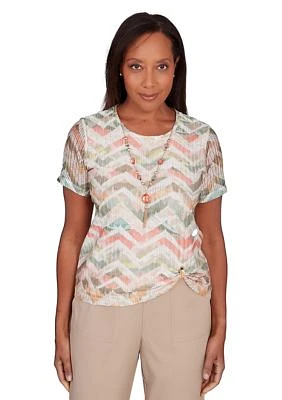 Petite Tuscan Sunset Textured Chevron Short Sleeve Top