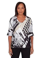 Women's Opposites Attract Flower Dot Print Top