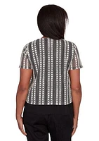 Petite Opposites Attract Stripe Textured Short Sleeve Top with Woven Trim