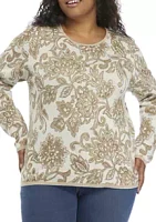 Alfred Dunner Plus Size Long Sleeve Floral Jacquard Sweater
