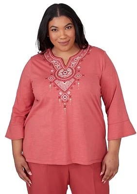 Plus Sedona Sky Embroidered Yoke Top