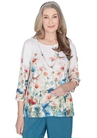 Petite Sedona Sky Floral Dragonfly Border Top