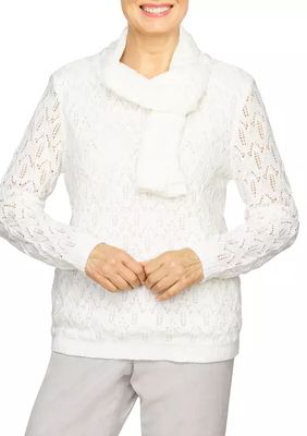 Women's Pointelle Scarf Sweater
