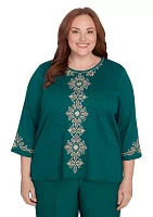 Plus Emerald Isle Center Medallion Embroidery Printed Top