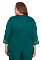 Plus Emerald Isle Center Medallion Embroidery Printed Top