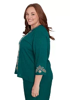 Plus Emerald Isle Center Medallion Embroidery Printed Top