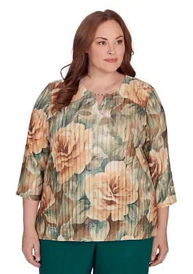 Plus Emerald Isle Vintage Floral Printed Top