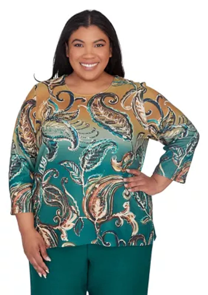 Plus Emerald Isle Paisley Printed Ombré Top