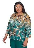 Plus Emerald Isle Paisley Printed Ombré Top