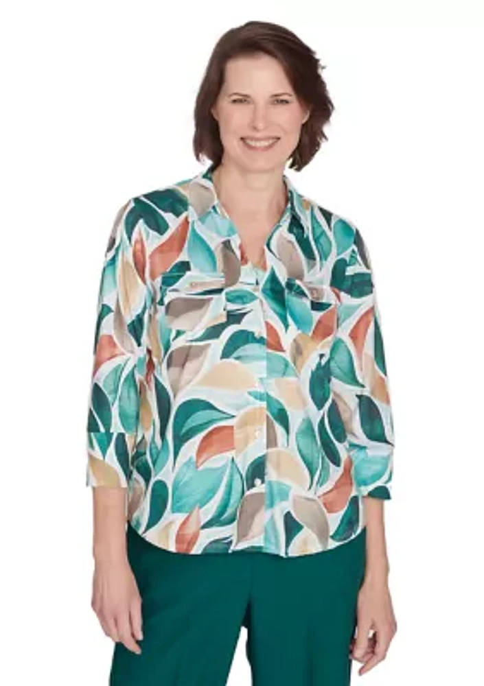 Petite Abstract Leaf Printed Top