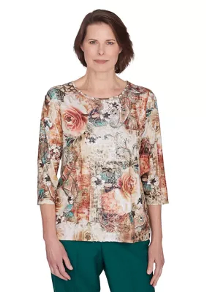 Petite Animal Floral Center Lace Top