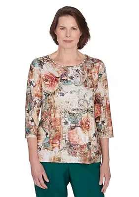 Petite Animal Floral Center Lace Top