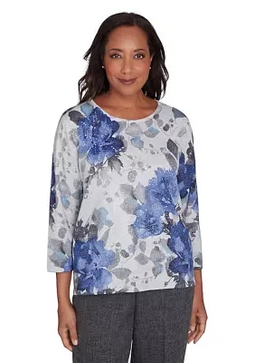 Women's Worth Avenue Watercolor Shimmer Floral Printed Top