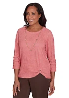 Women's Wine Country Solid Texture Top with Novelty Sleeve