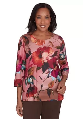 Women's Wine Country Dramatic Floral Printed Top