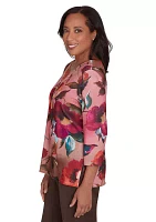 Women's Wine Country Dramatic Floral Printed Top