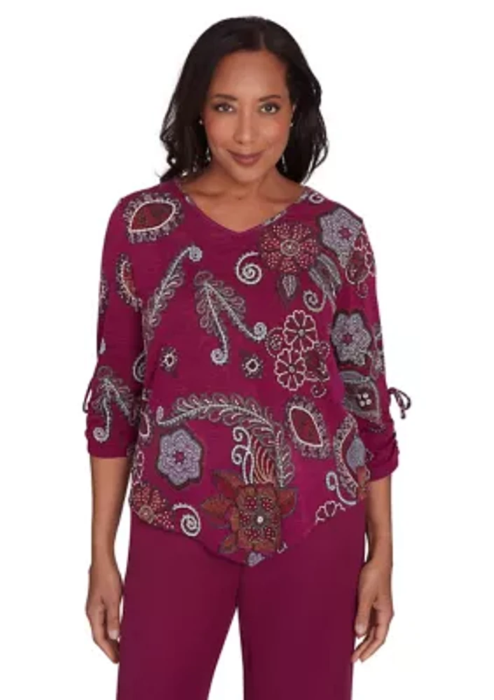 Women's Wine Country Melange Floral Medallion Top