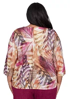 Plus Wine Country Feathers Lace Neck Top