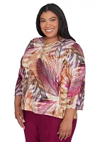 Plus Wine Country Feathers Lace Neck Top