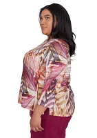 Plus Wine Country Feathers Lace Neck Top