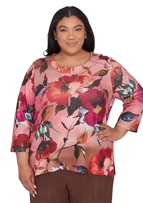 Plus Wine Country Dramatic Floral Top