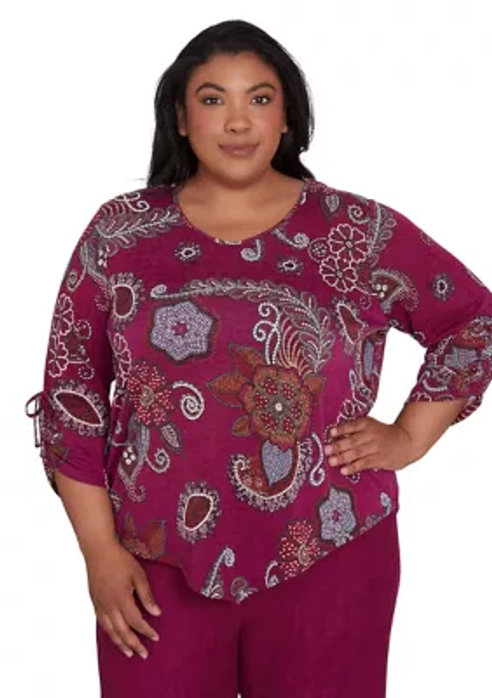 Plus Wine Country Melange Floral Medallion Top