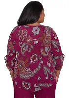 Plus Wine Country Melange Floral Medallion Top