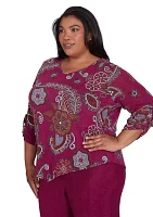 Plus Wine Country Melange Floral Medallion Top