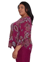 Plus Wine Country Melange Floral Medallion Top