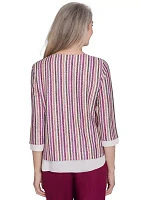 Petite Wine Country Stripe Metallic Texture with Woven Trim Top