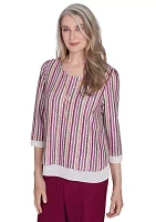 Petite Wine Country Stripe Metallic Texture with Woven Trim Top