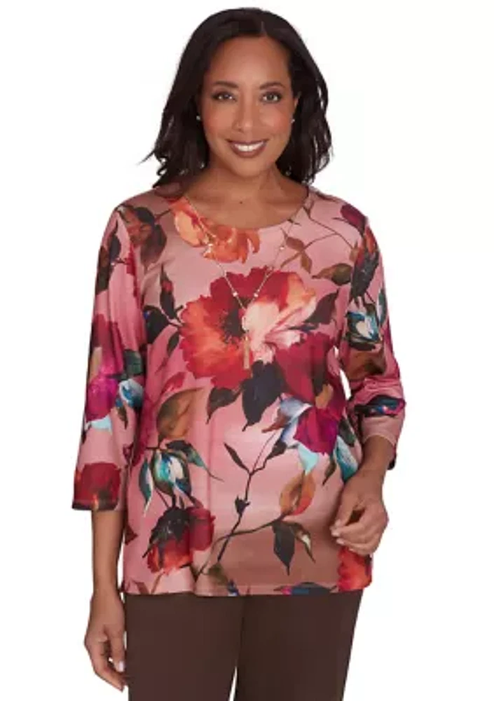 Petite Wine Country Dramatic Floral Top