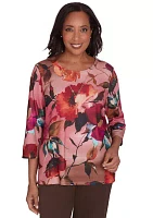 Petite Wine Country Dramatic Floral Top