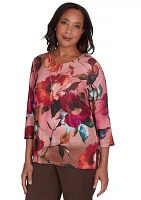 Petite Wine Country Dramatic Floral Top