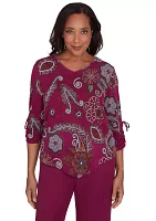 Petite Wine Country Melange Floral Medallion Top