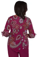 Petite Wine Country Melange Floral Medallion Top