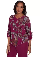 Petite Wine Country Melange Floral Medallion Top