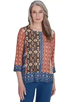 Women's Harvest Moon Batik Texture Border Top