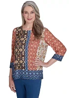 Women's Harvest Moon Batik Texture Border Top