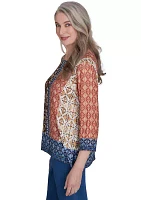 Women's Harvest Moon Batik Texture Border Top