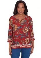 Women's Harvest Moon Floral Border Mesh Top