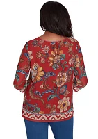 Women's Harvest Moon Floral Border Mesh Top