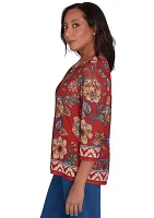 Women's Harvest Moon Floral Border Mesh Top