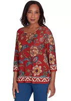 Women's Harvest Moon Floral Border Mesh Top