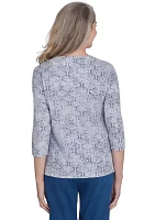 Women's Harvest Moon Texture Print with Paisley Floral Embroidery Top